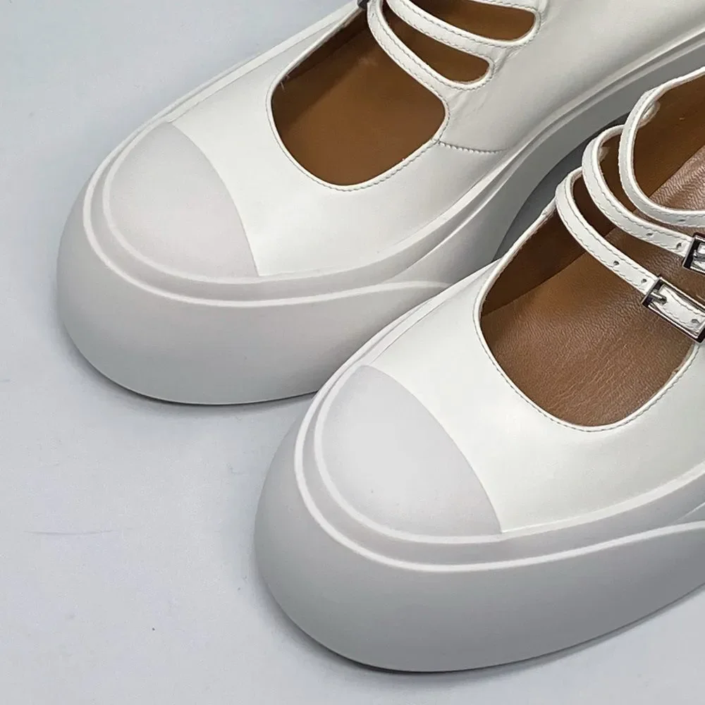 Marni White Pablo Triple-Buckle Mary Jane Heels size 36